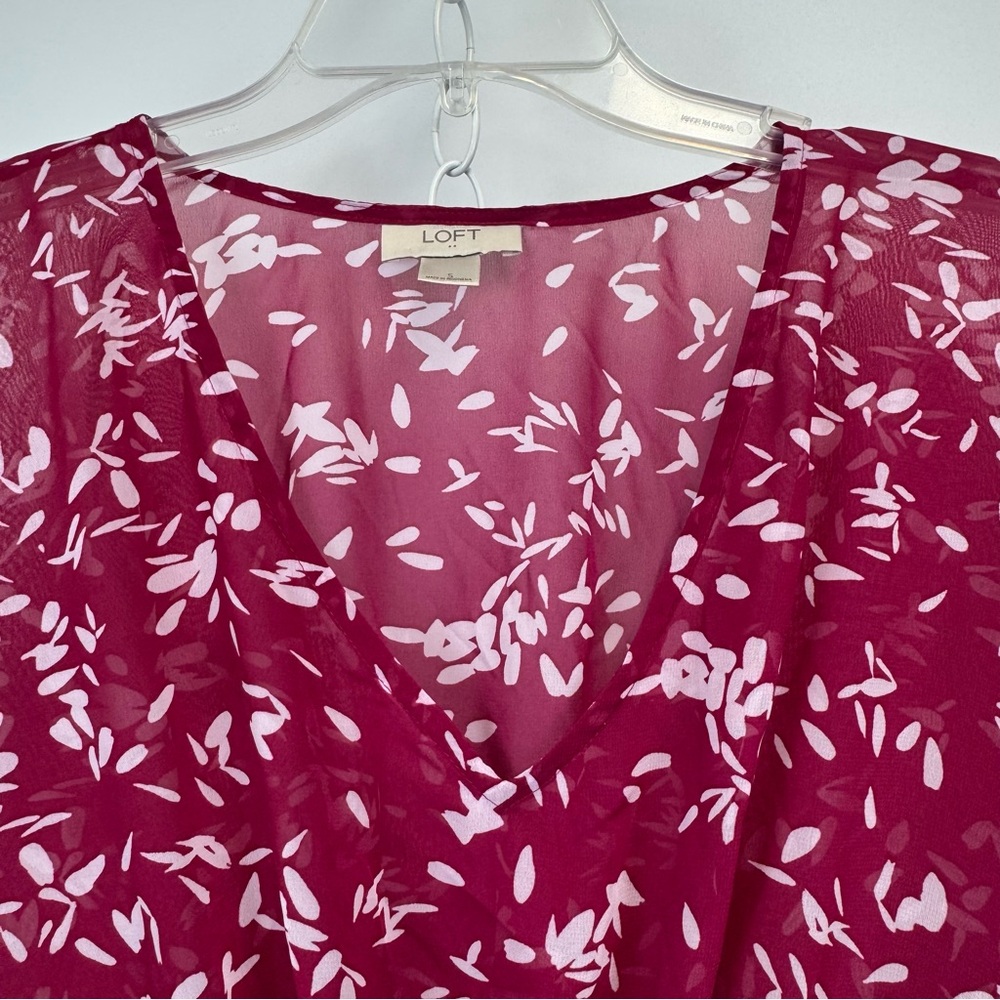 Loft Blouse Flowy Flutter Sleeves Patterned Pink/… - image 8